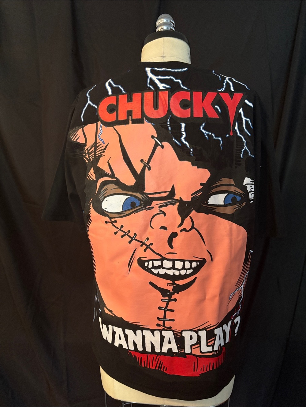 Black Graphic Chucky "Wanna Play?" T-Shirt